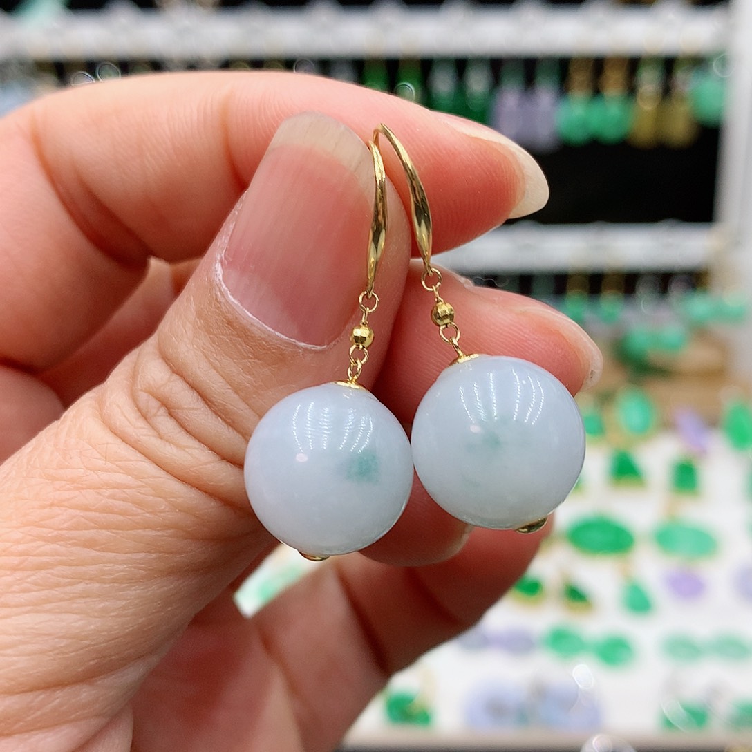 翡翠耳饰18K金镶嵌的