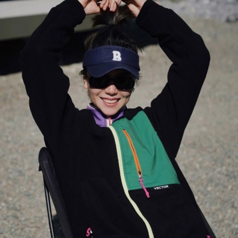 PTSJ-男女撞色拼接抓绒开衫外套