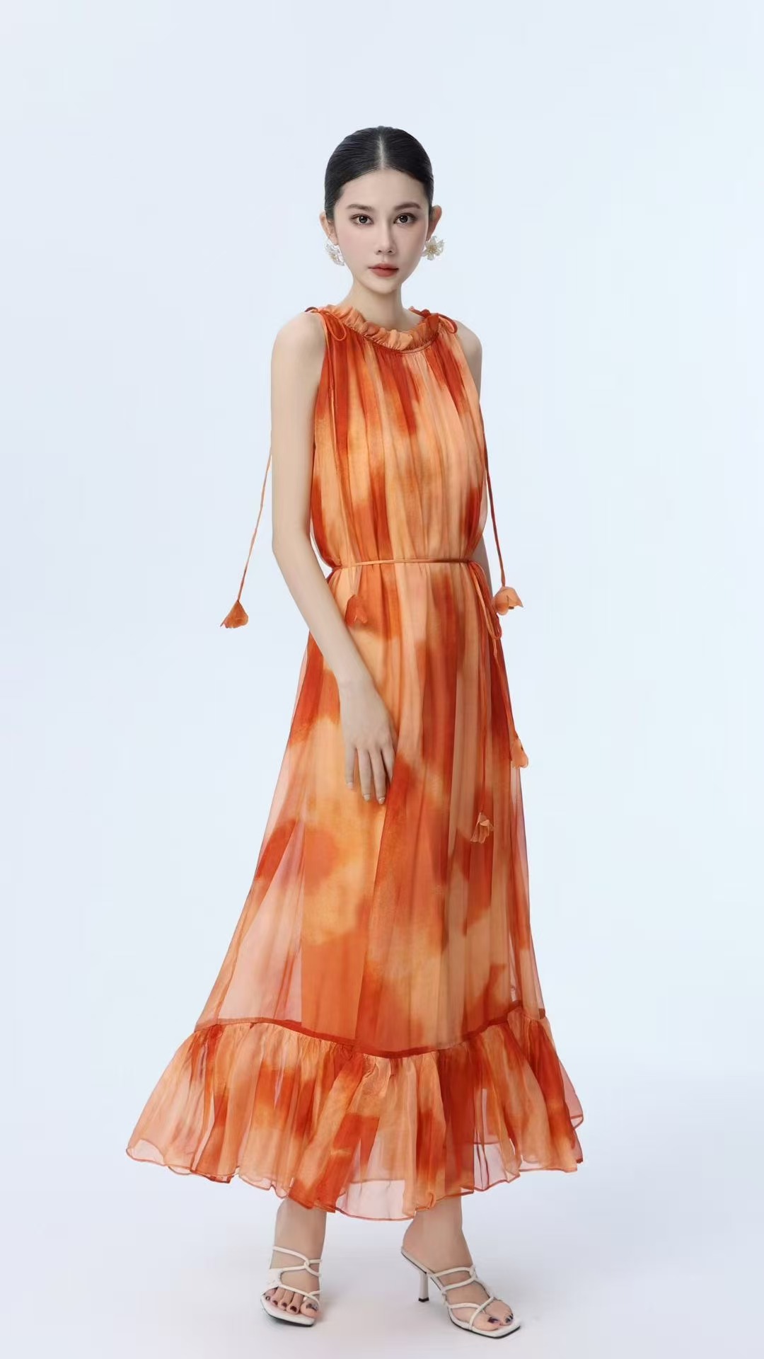 桑蚕丝渡假风晕染长裙吊带裙