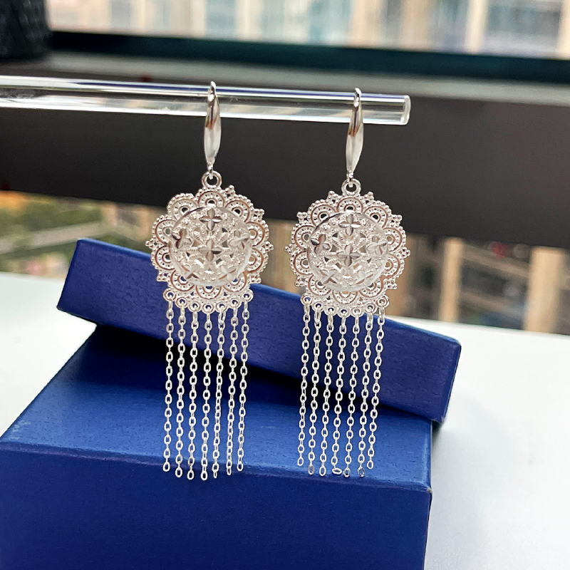 足银耳饰 复古花丝太阳花民族风流苏加粗耳钩原创设计耳饰奢华