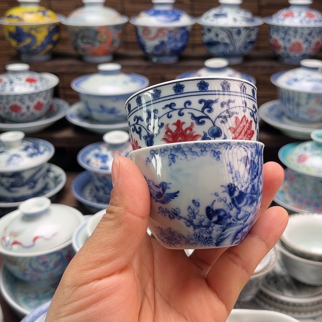 陶摆件景德镇陶瓷两只缸杯