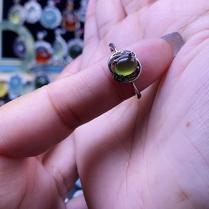 岫玉银S925镶嵌戒指戒指