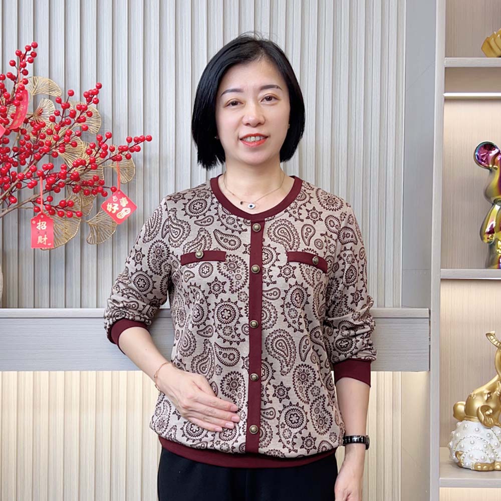 秋季新款时尚洋气减龄宽松大码显瘦气质圆领印花中老年妈妈装上衣