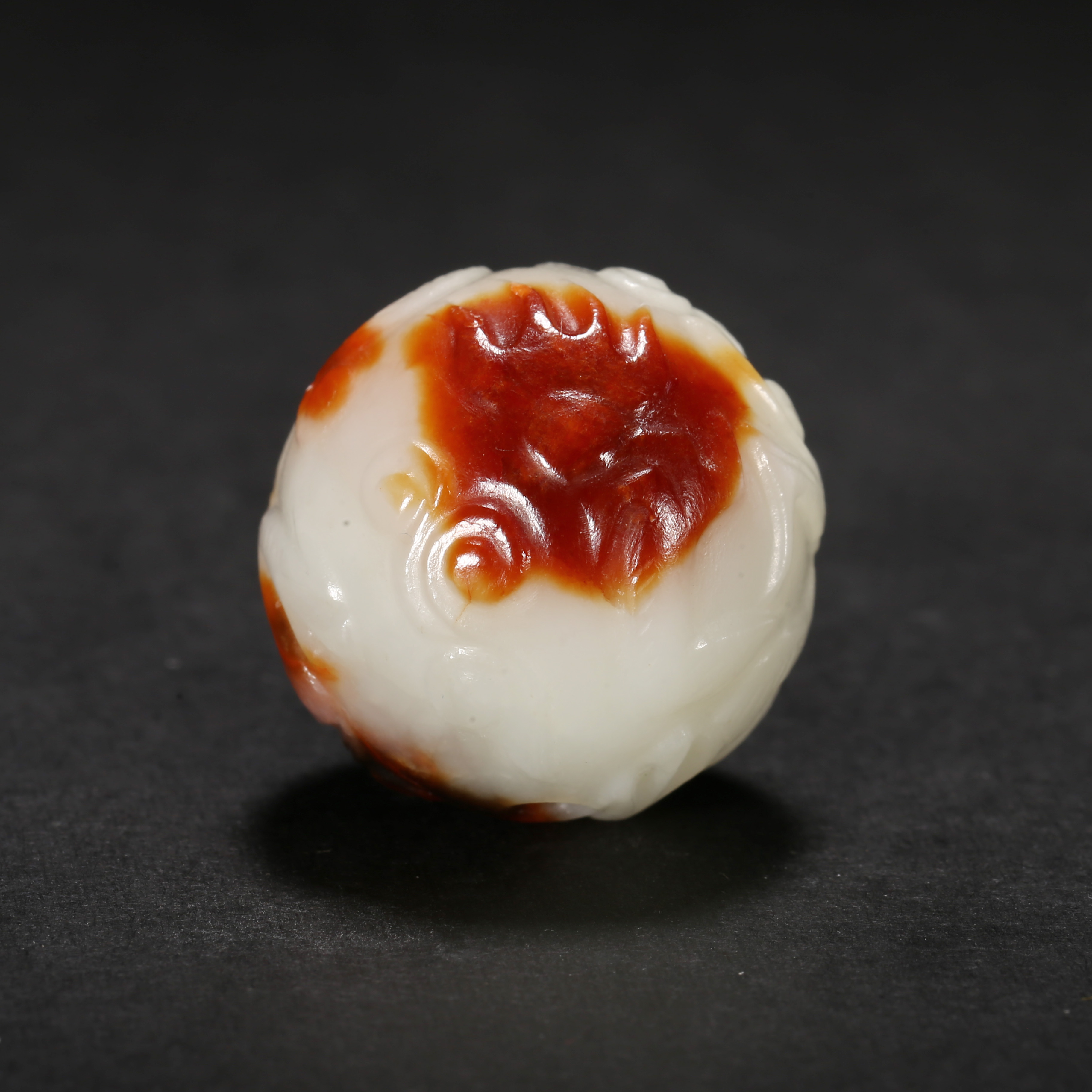 清代*白玉红沁龙纹珠/02DS3754/和田玉【北京文博】