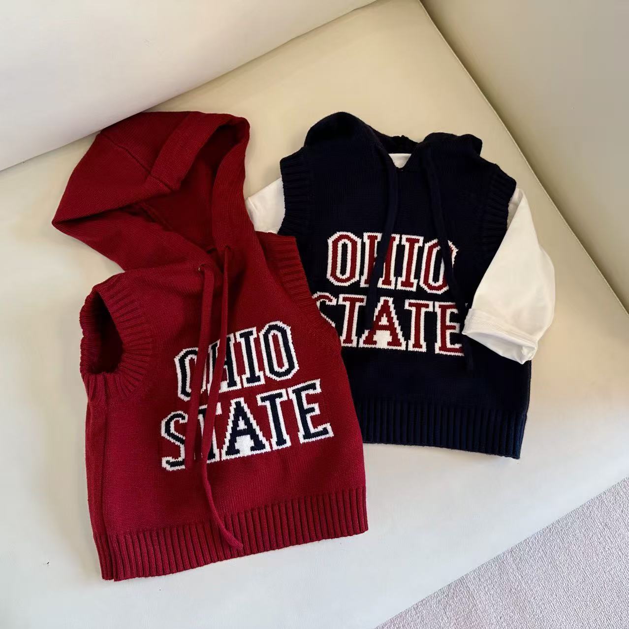 男女童针织马甲连帽衫春秋冬装儿童套头毛衣背心外穿宝宝毛线坎肩