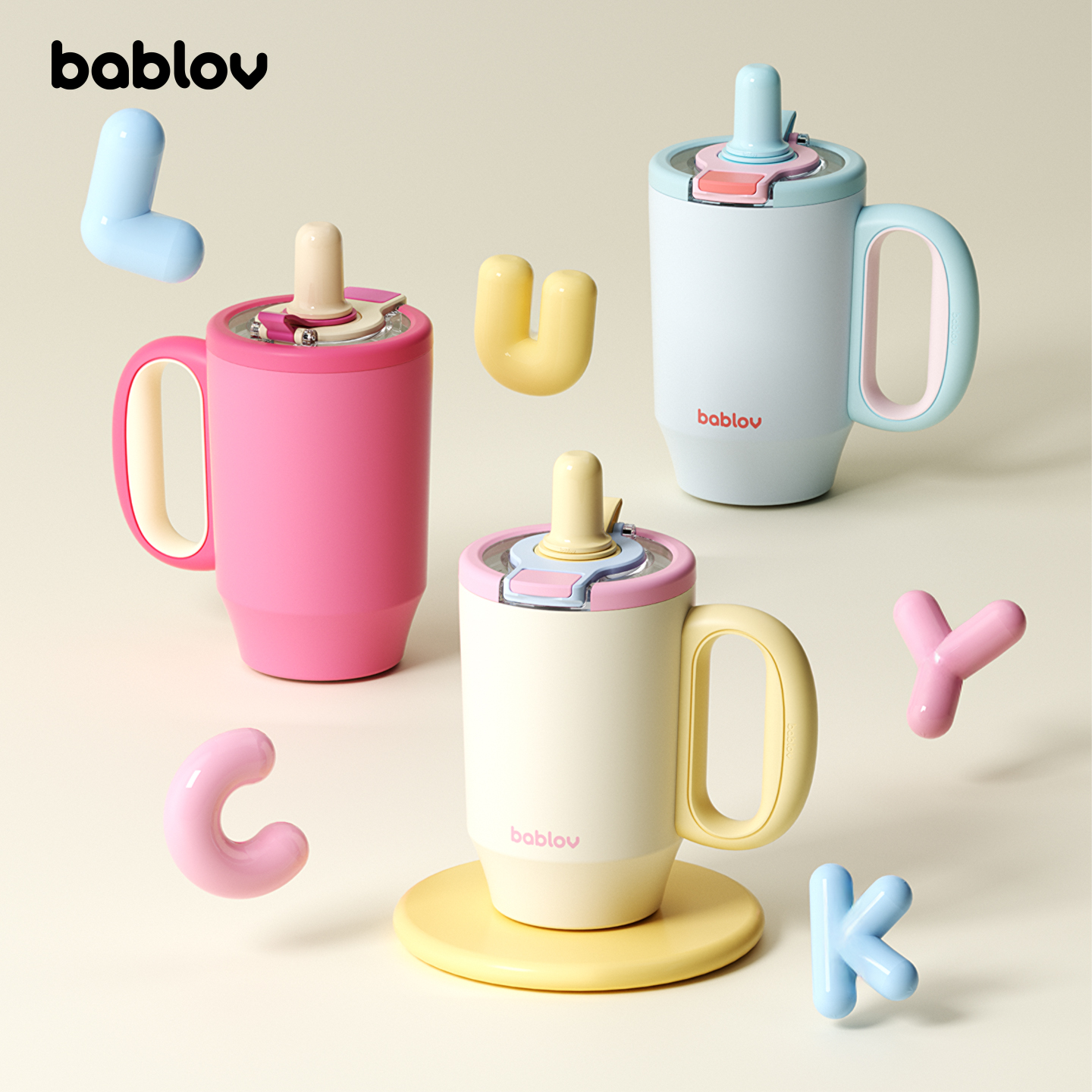 bablov花伴森幸运双饮把手不锈钢可爱简约学生便携保温杯