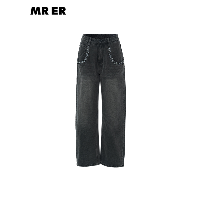 【达人专享】简约百搭宽松阔腿牛仔裤直筒裤R4D74085