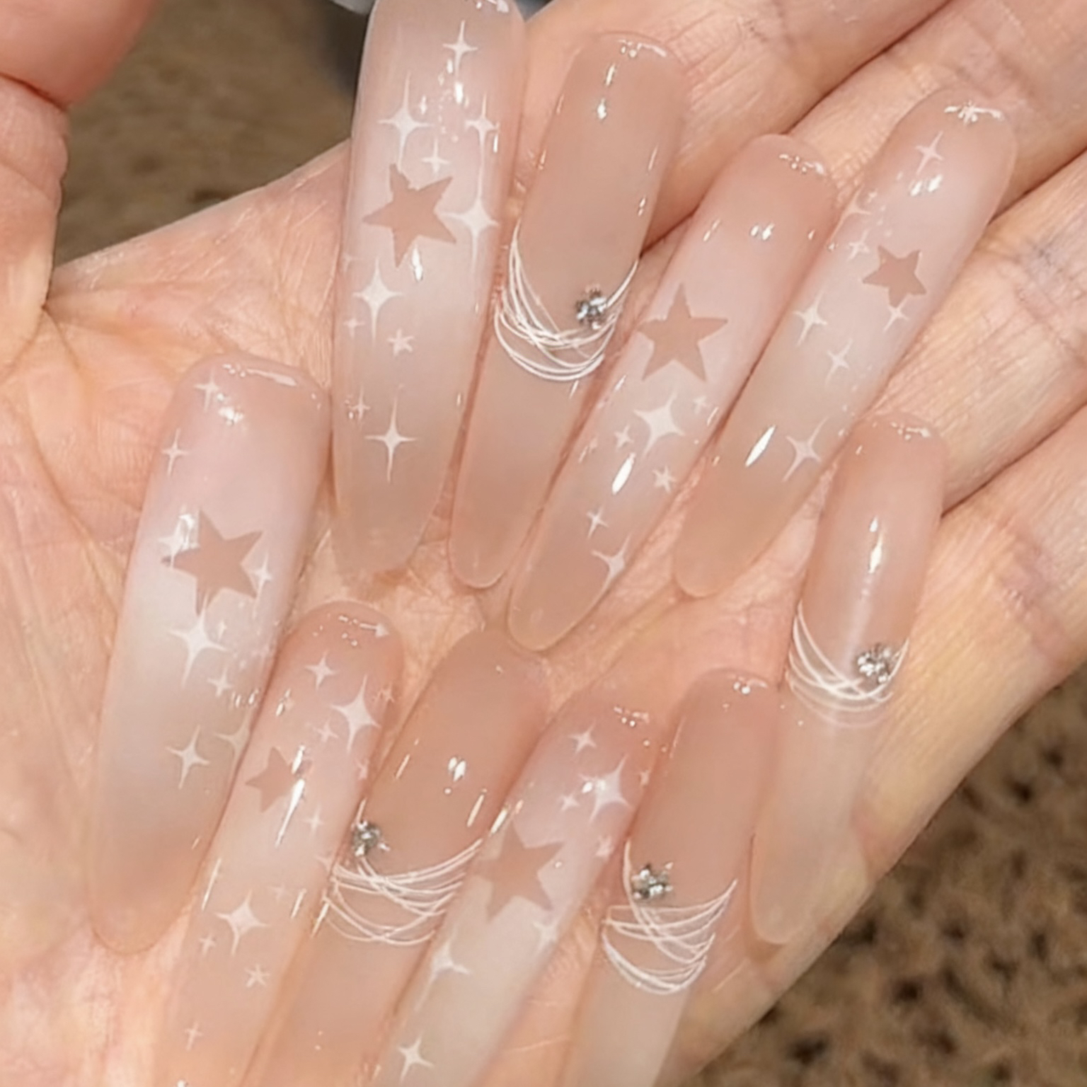 温柔皮粉冰透猫眼星星波点甜美少女感穿戴甲贴片