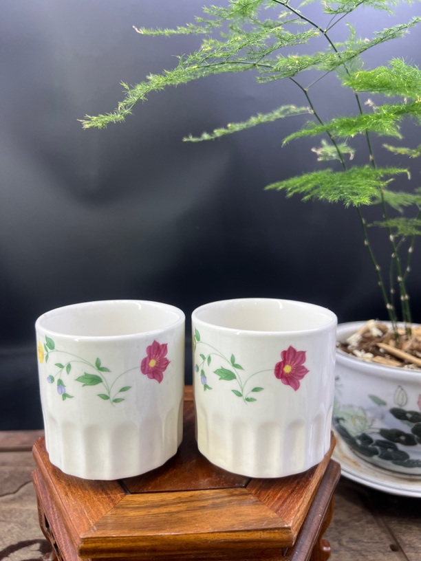 醴陵一对釉上印花老式100毫升饮料杯高温家用好瓷库存尾货微瑕