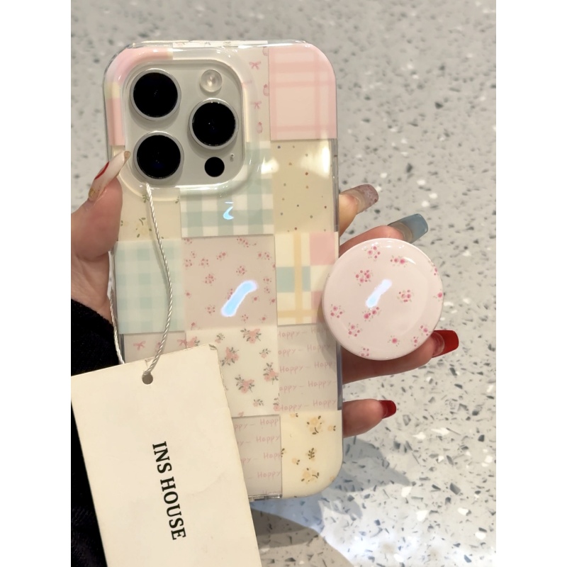 可爱彩色碎花拼接适用ihone17promax苹果15pro手机壳14新款13支架