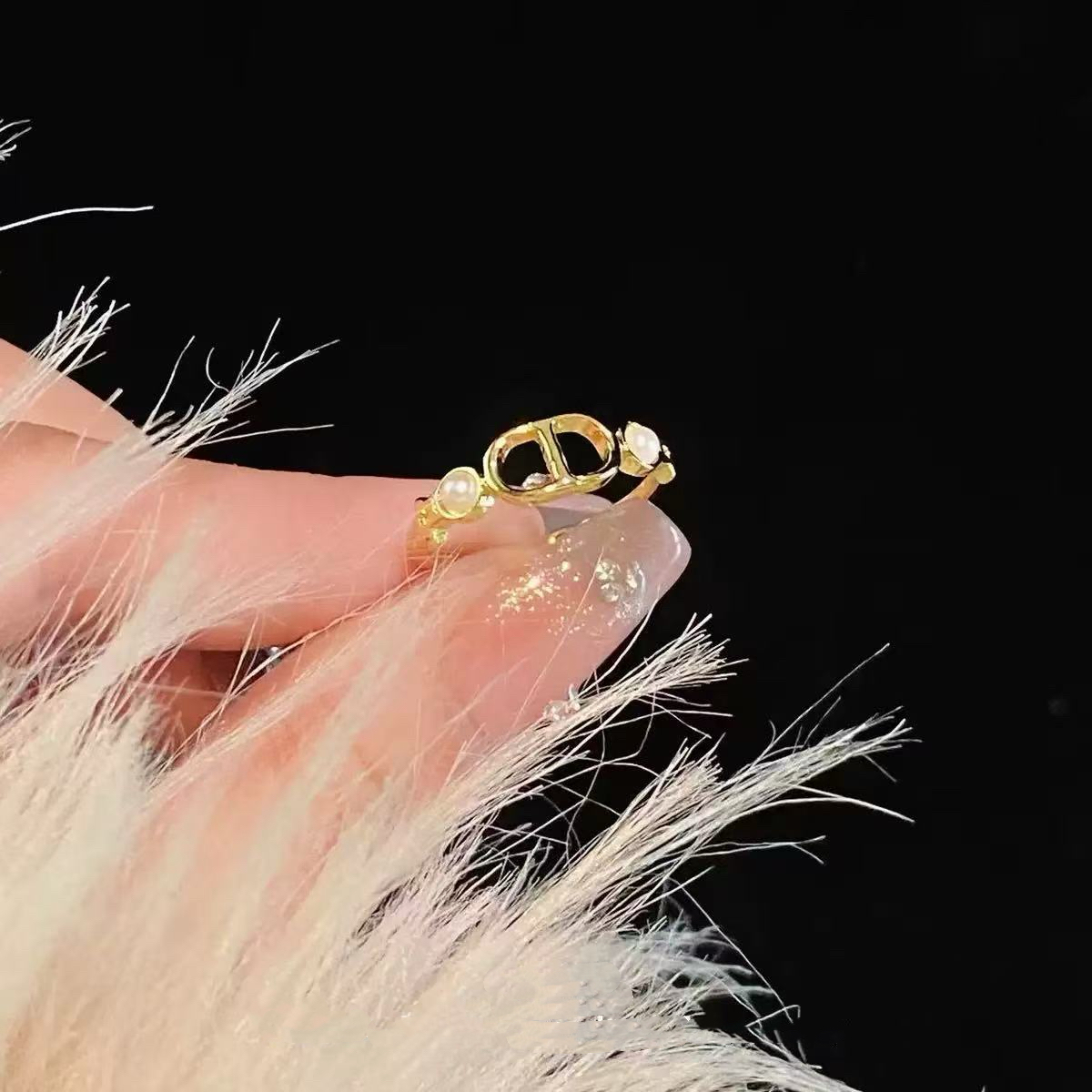 钛钢戒指 开口珠珠戒指467