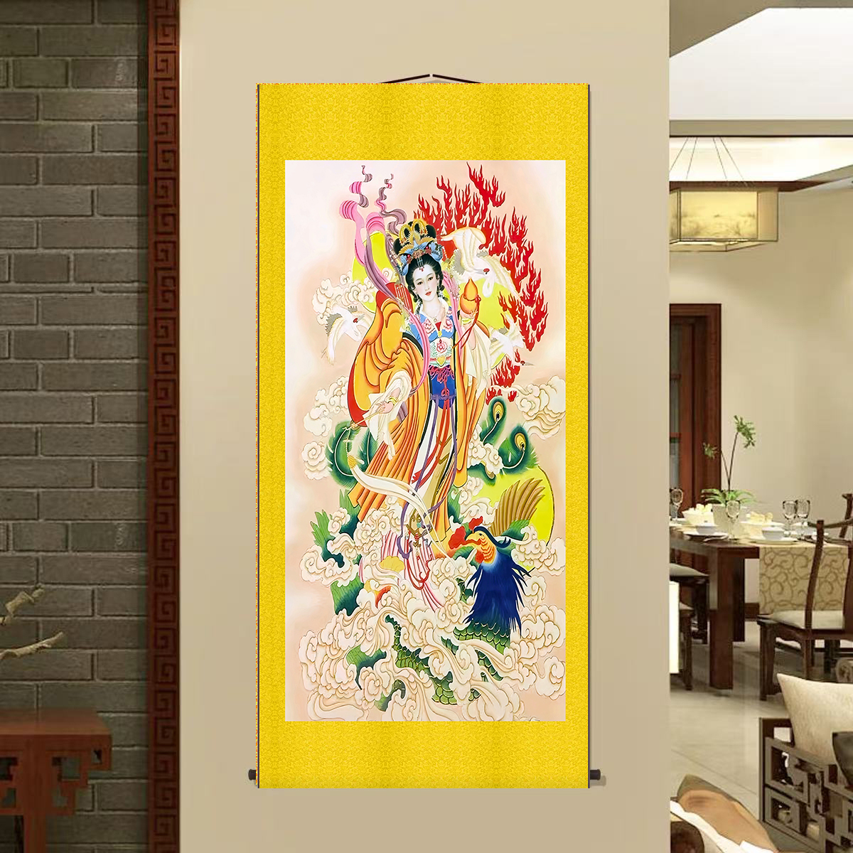 圆轴九天玄女1挂画喜庆字画中式入户玄关装饰画楼梯转壁画中堂画