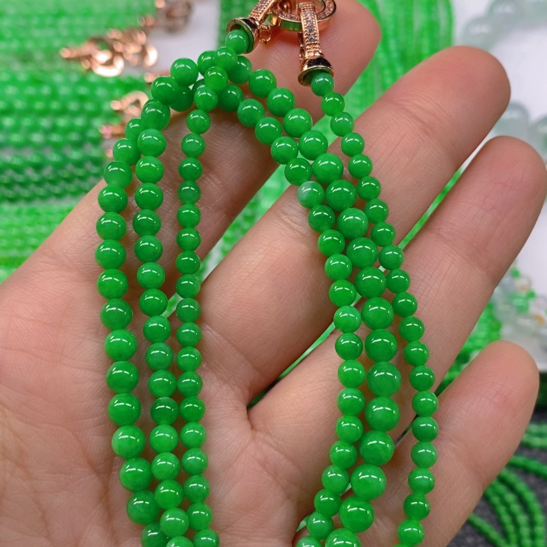 翡翠颈饰未镶嵌冰种正阳绿塔链3.8，5.3m' m