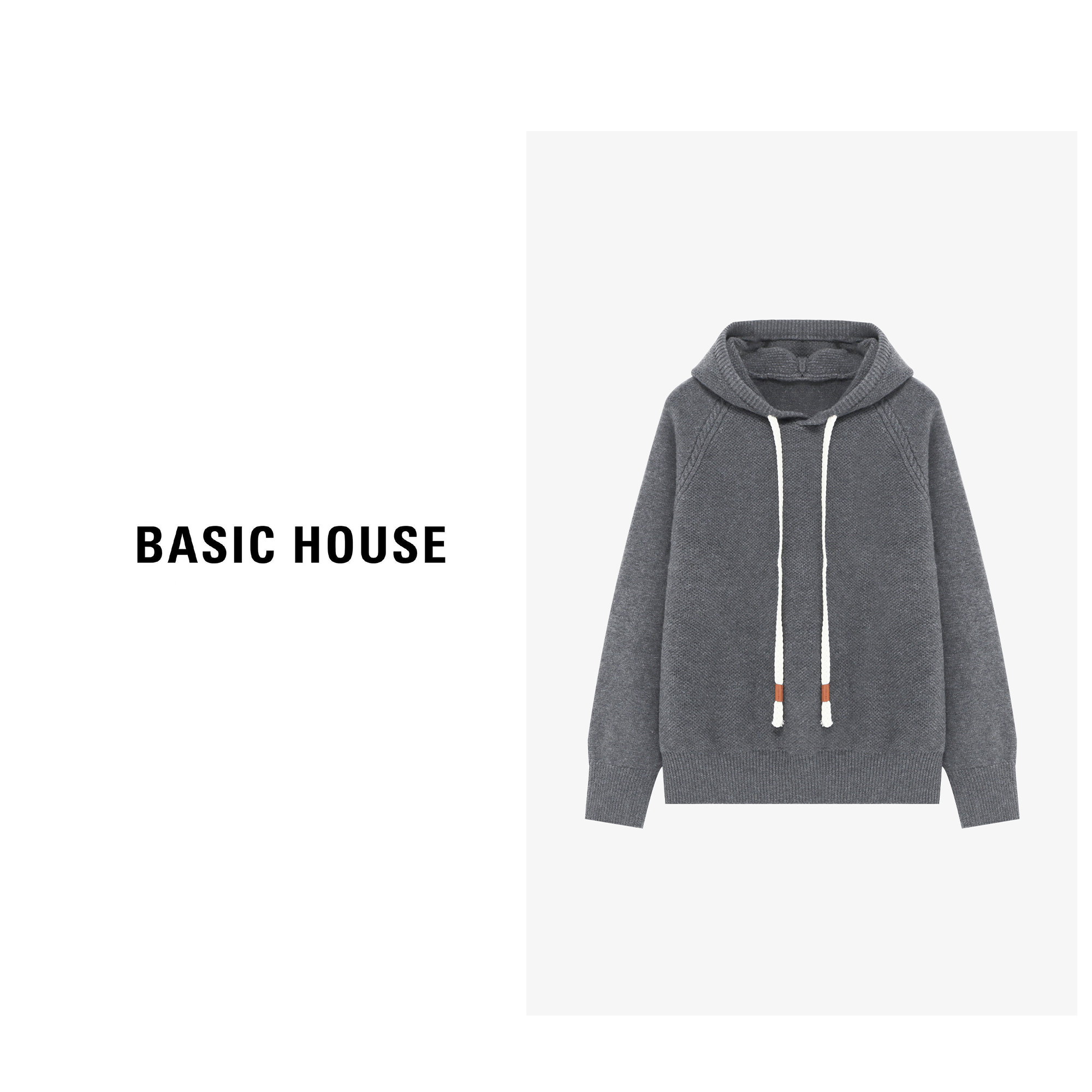 Basic House/百家好针织时尚休闲百搭连帽宽松毛衣-B06245S9352