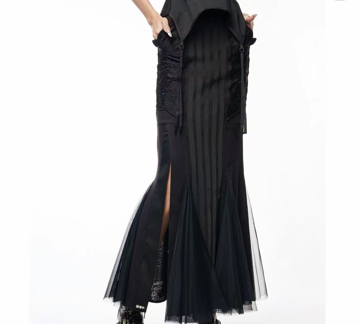 2025新款国风设计师款品牌时尚百搭修身显瘦刺绣鱼尾裙高腰半身裙