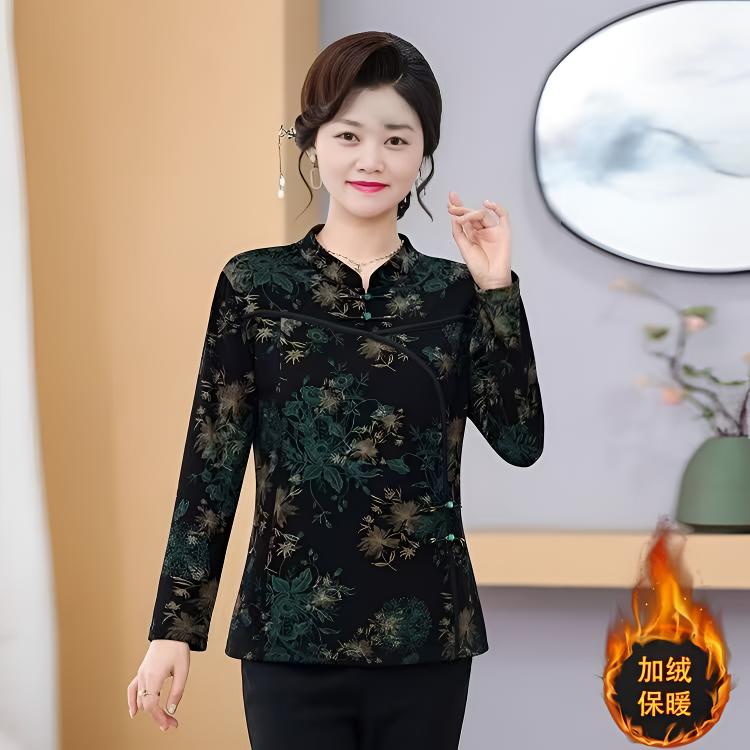 大码加绒款薄厚适中常规中老年女装网红冬款气质打底衫显瘦