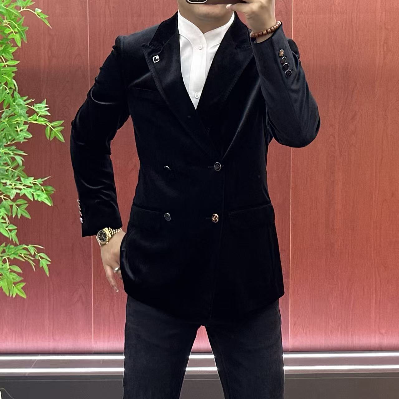 7358【杨会长名品男装】男士欧货简约轻奢双排扣双开衩西服外套•A6