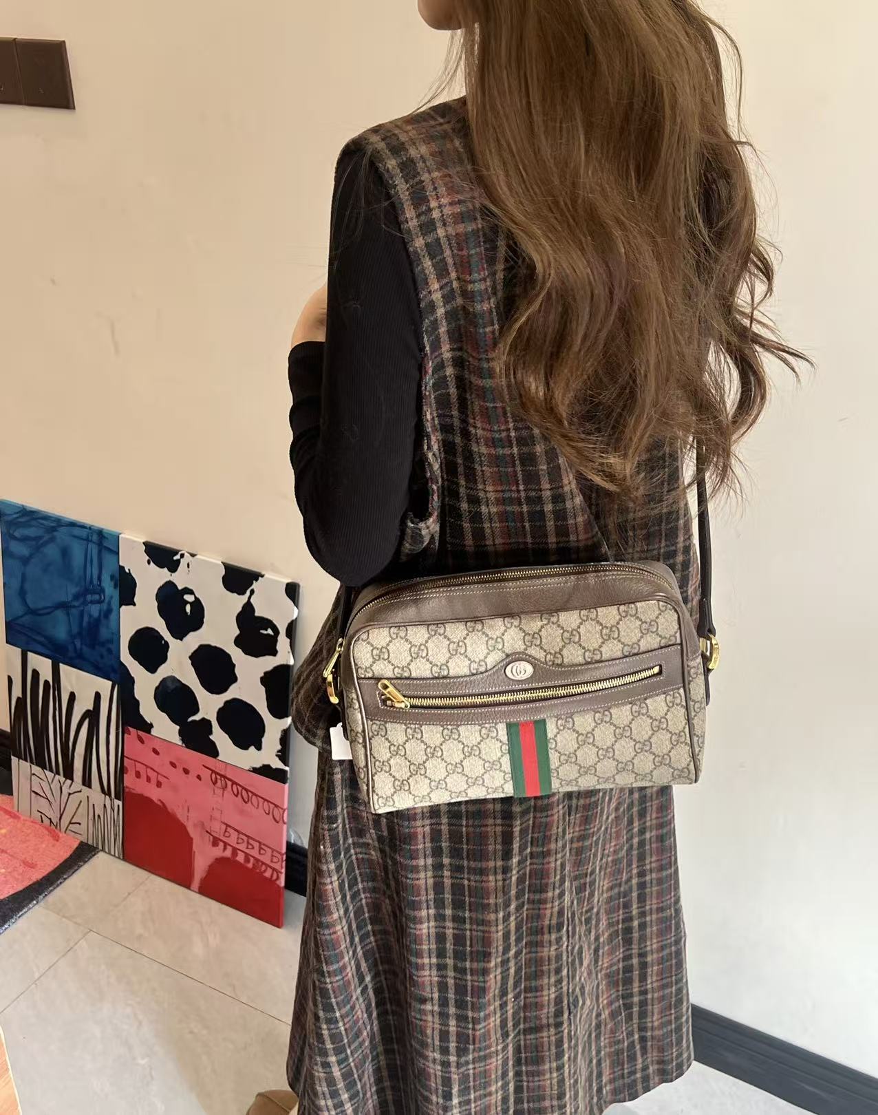 95新 GUCCI/古驰 老花双层相机包/斜挎包