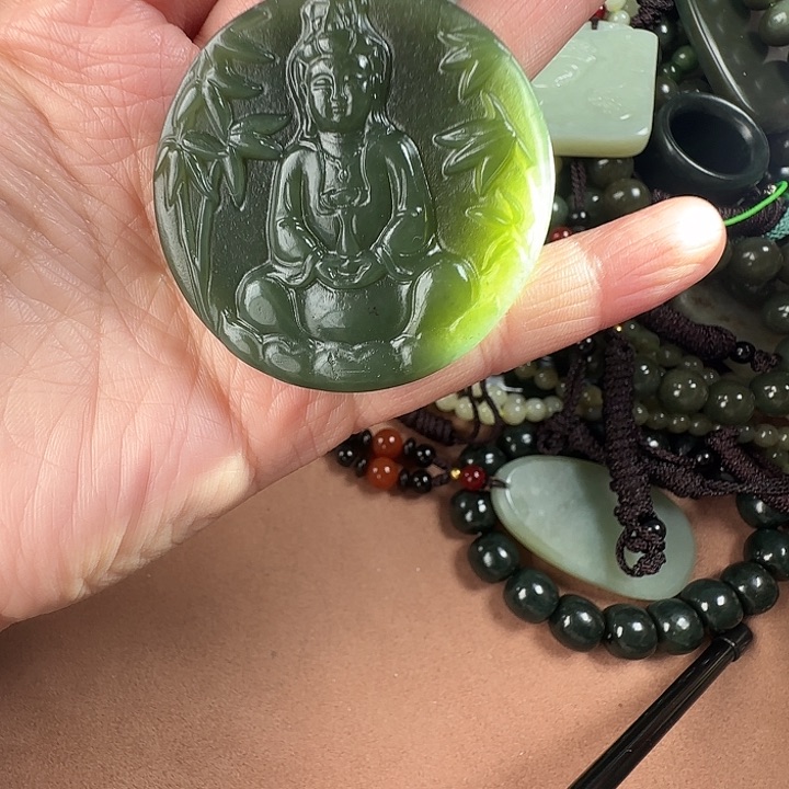 和田玉颈饰银S925镶嵌