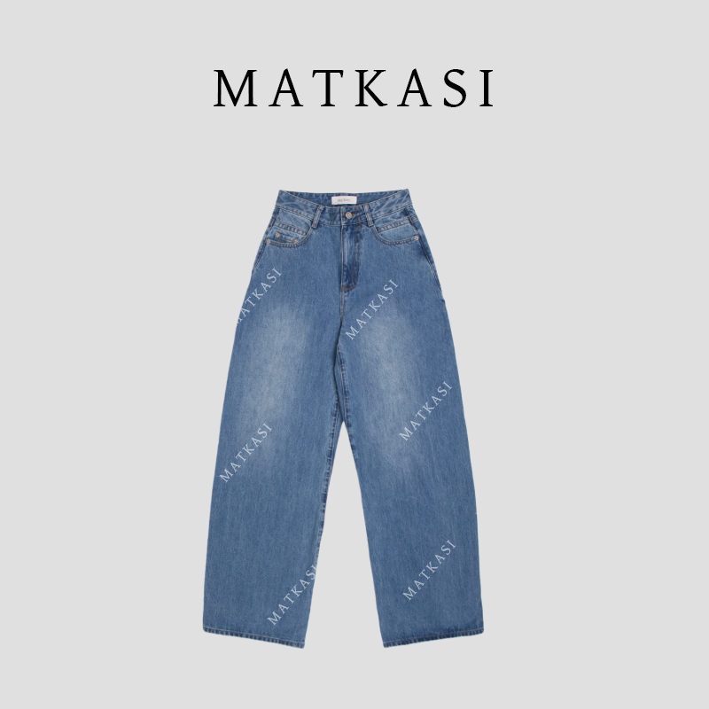 MATKASI 巨百搭出街洋气质感直筒好看显瘦浅蓝阔腿牛仔裤女
