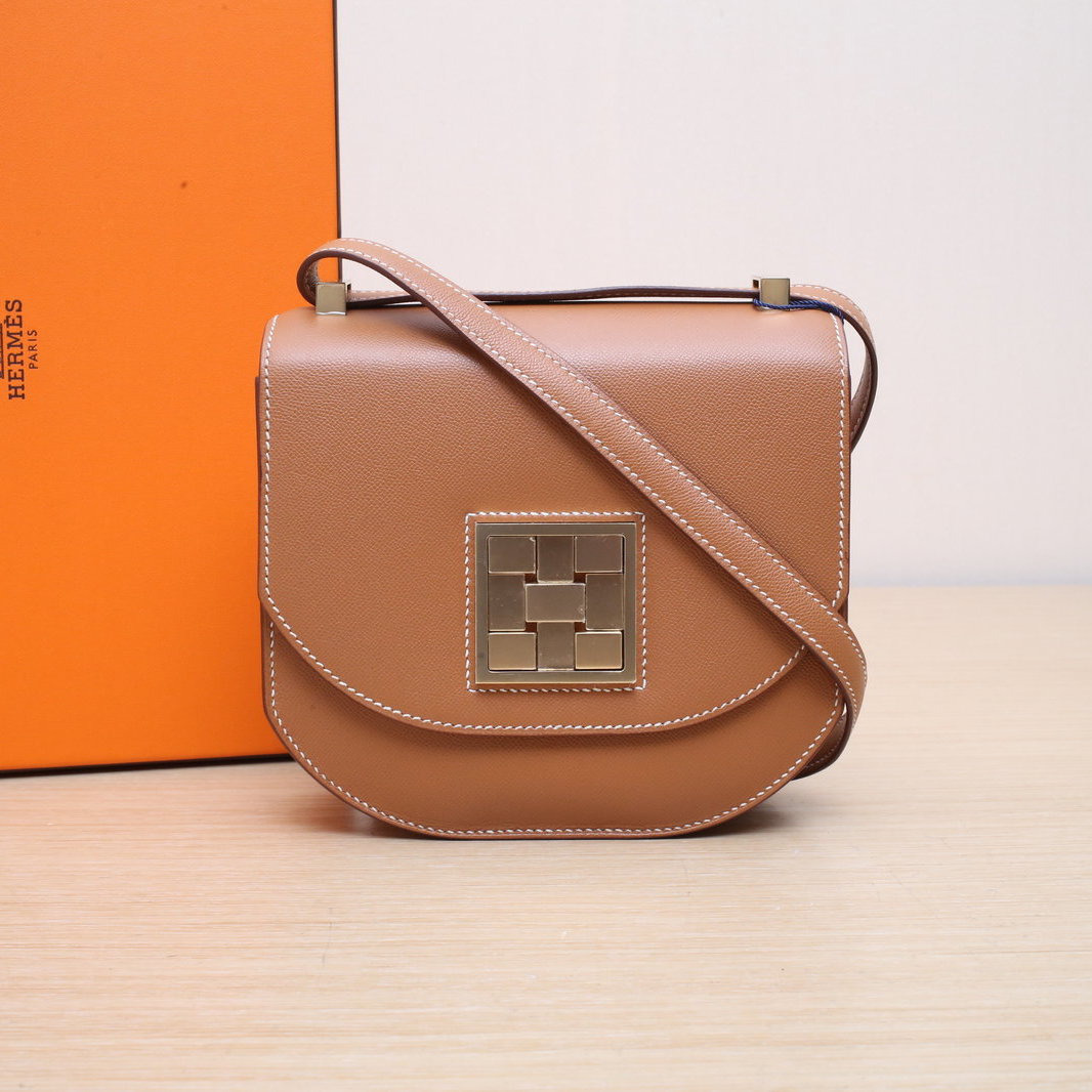 99新 Hermes/爱马仕 【双双】马赛克 小号 17金棕色 Epsom皮 Y刻 