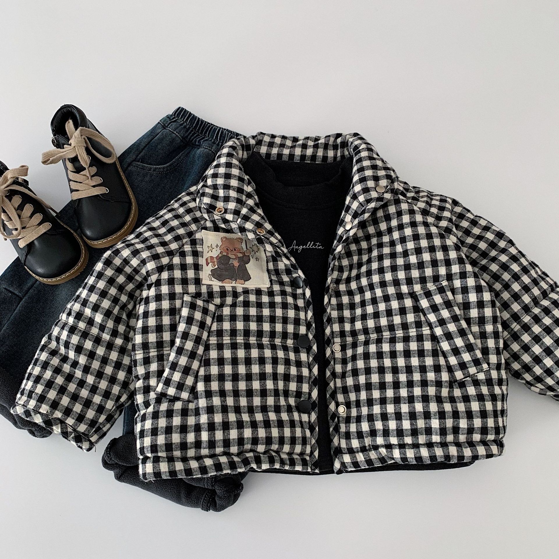 11/25【小熊波特】儿童格子棉衣冬季男女童卡通加厚棉服冬装棉袄