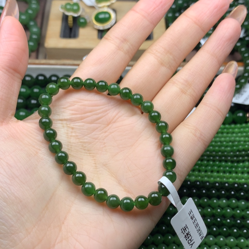 【闪购商品】未镶嵌手串和田玉（碧玉）喜****见5-6