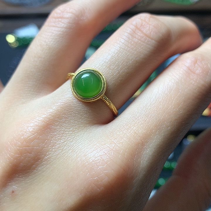 和田玉戒指银S925镶嵌