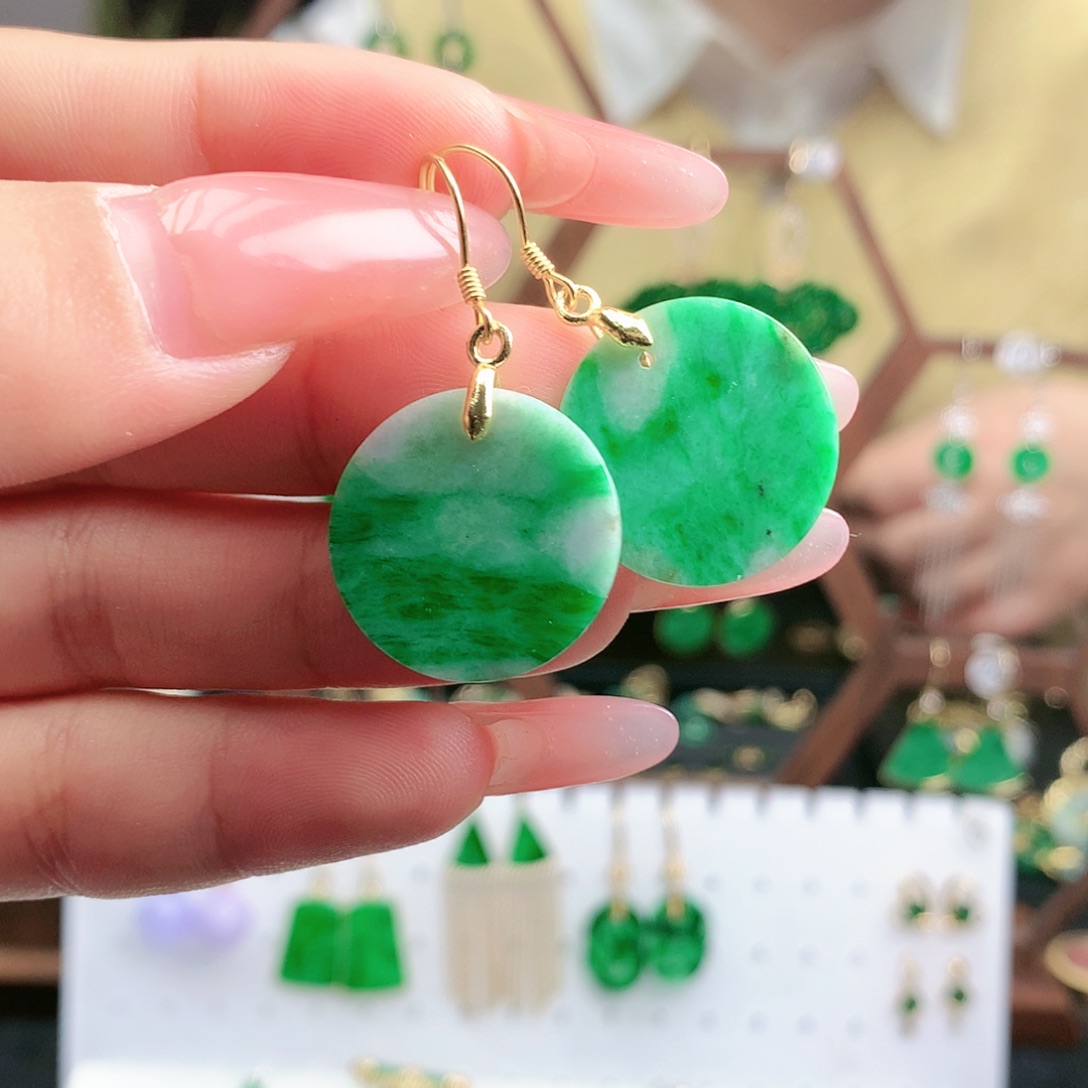 翡翠耳饰银S925镶嵌耳饰