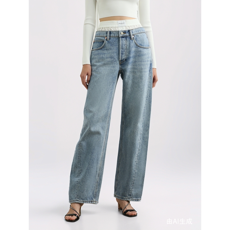 [折扣]Alexander Wang/亚历山大王 秋冬女棉质高腰直筒牛仔裤