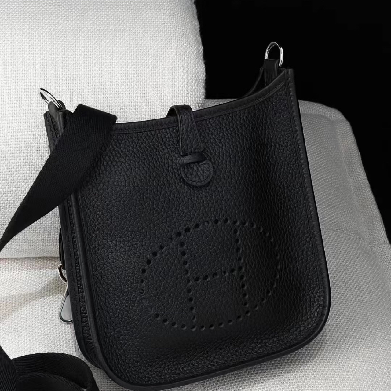 95新 Hermes/爱马仕 Evelyne16mini黑色银扣（U刻