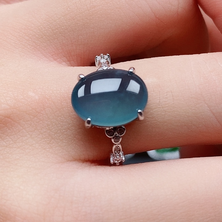 翡翠戒指银S925镶嵌戒指