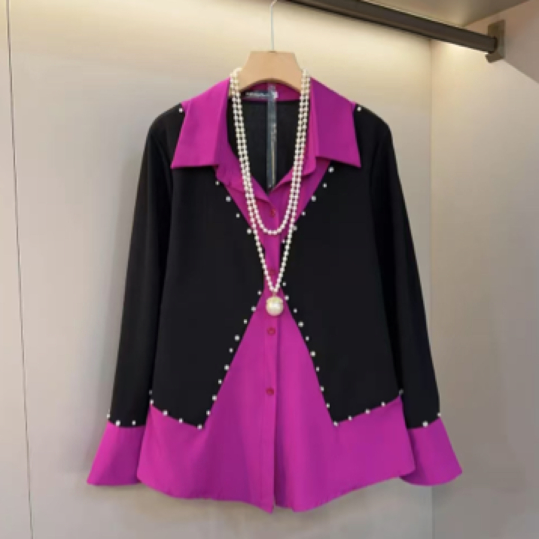 时尚大码假两件拼接重工百搭藏肉大码打底衫大码T桖