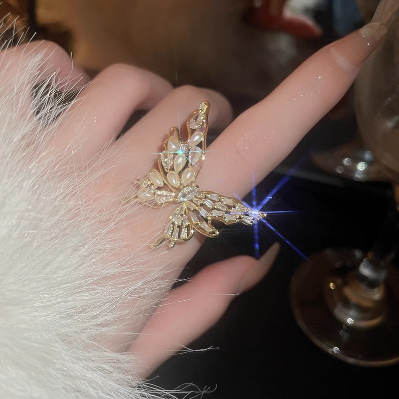 合金塑料戒指 活口镶钻精致蝴蝶/蜻蜒/昆虫日韩个性网红指环