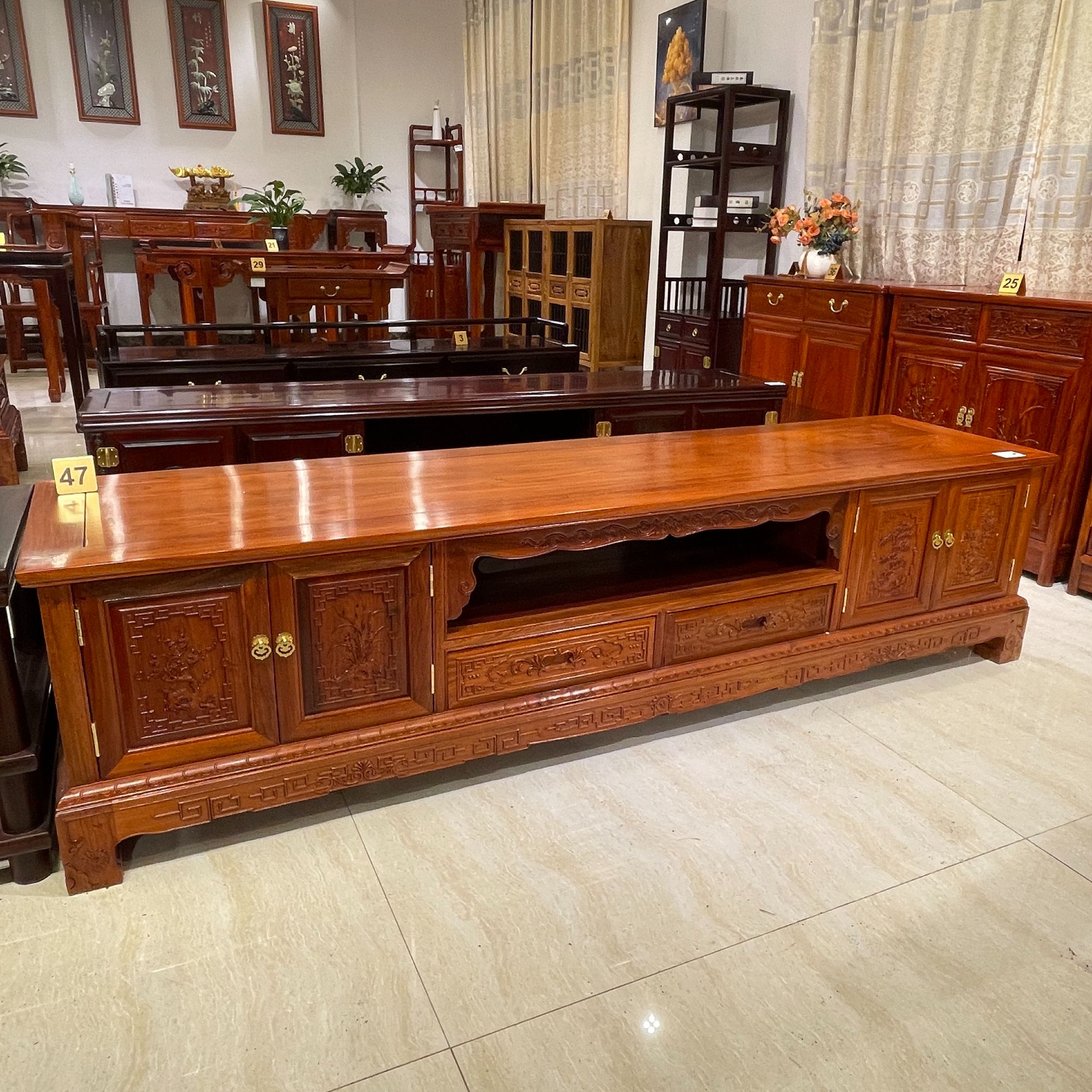 红木电视柜缅甸花梨木储物柜古典家具大果紫檀