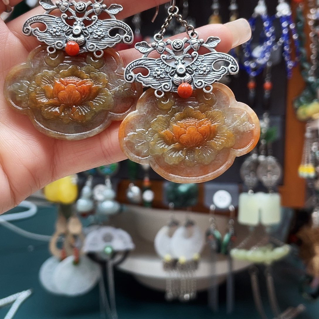 温***下翡翠银S925镶嵌耳饰饰品