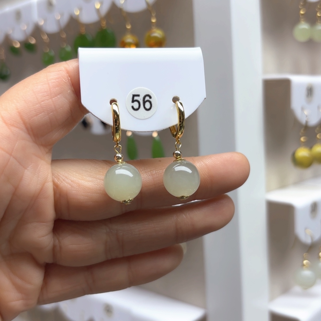 和田玉耳饰银S925镶嵌