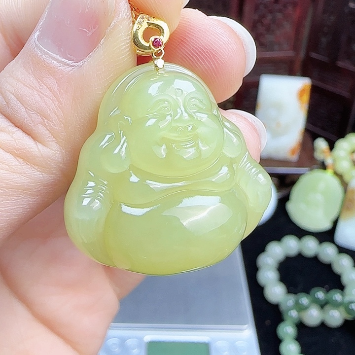 和田玉挂件18K金镶嵌定制发货