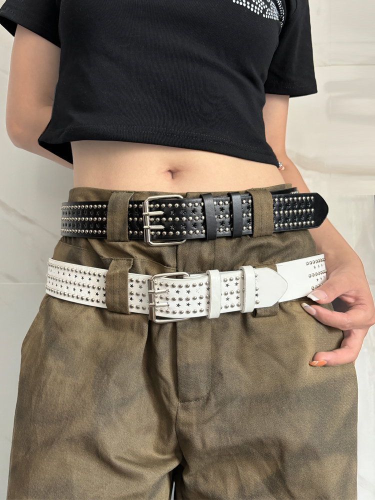 高级感宽腰带女朋克风少女星星镂空铆钉双排扣皮带辣妹亚文化配饰