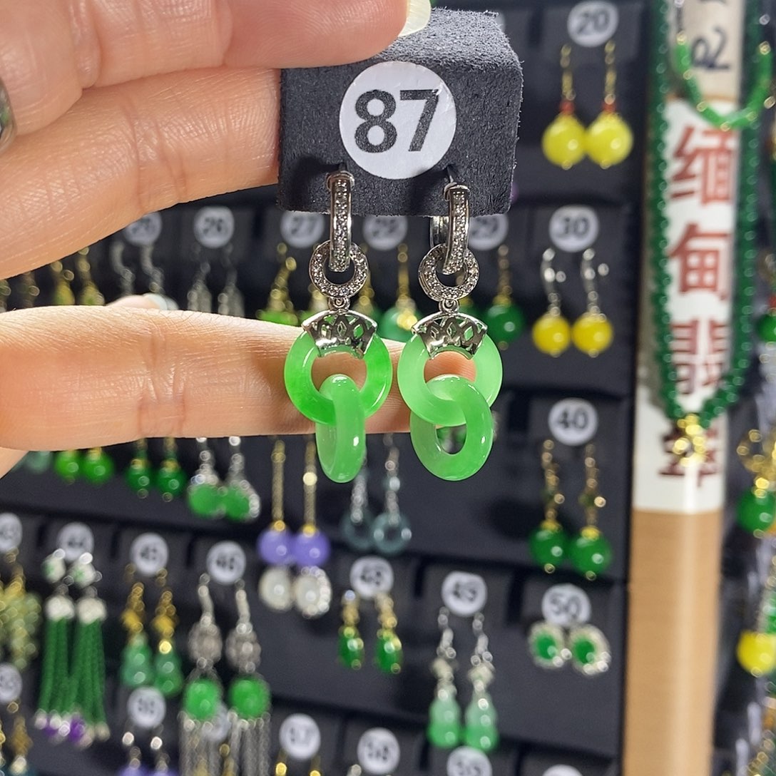 银S925镶嵌翡翠耳饰87