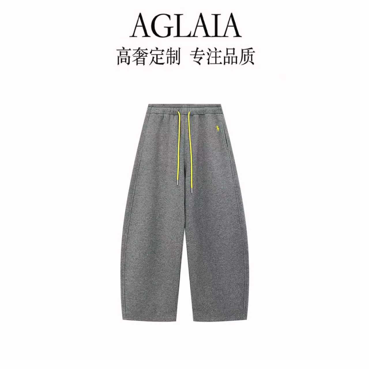 AGLAIA~秋冬新款加绒加厚刺绣松紧腰抽绳宽松弯刀阔腿休闲裤8307