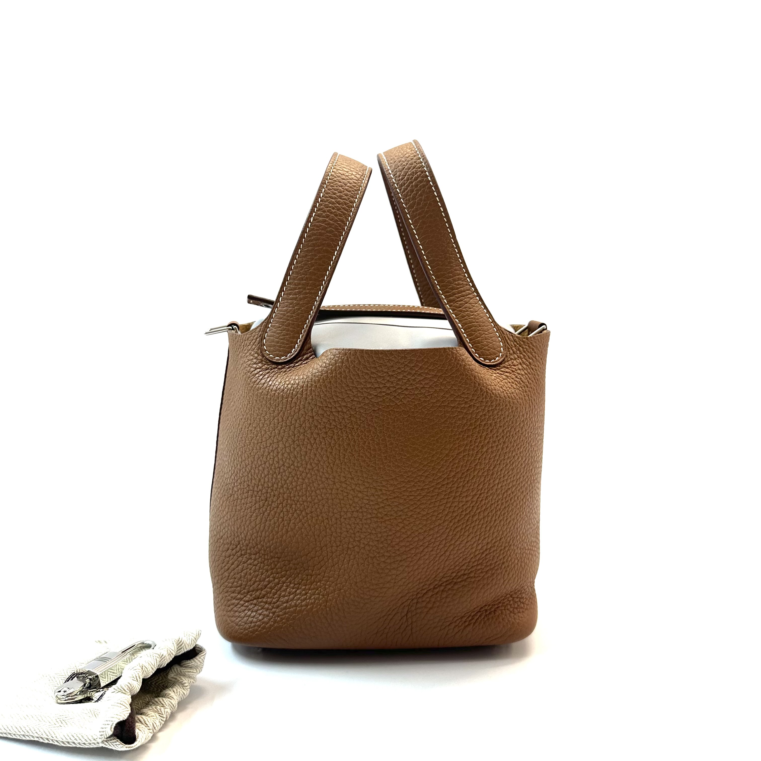 95新 Hermes/爱马仕 98新 picotin lock18金棕 银扣 菜篮子手提包