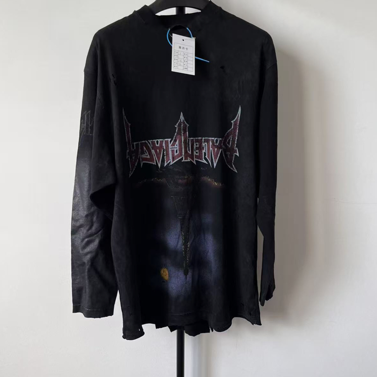未使用 Balenciaga/巴黎世家 拼色字母图案印花圆领长袖 01807