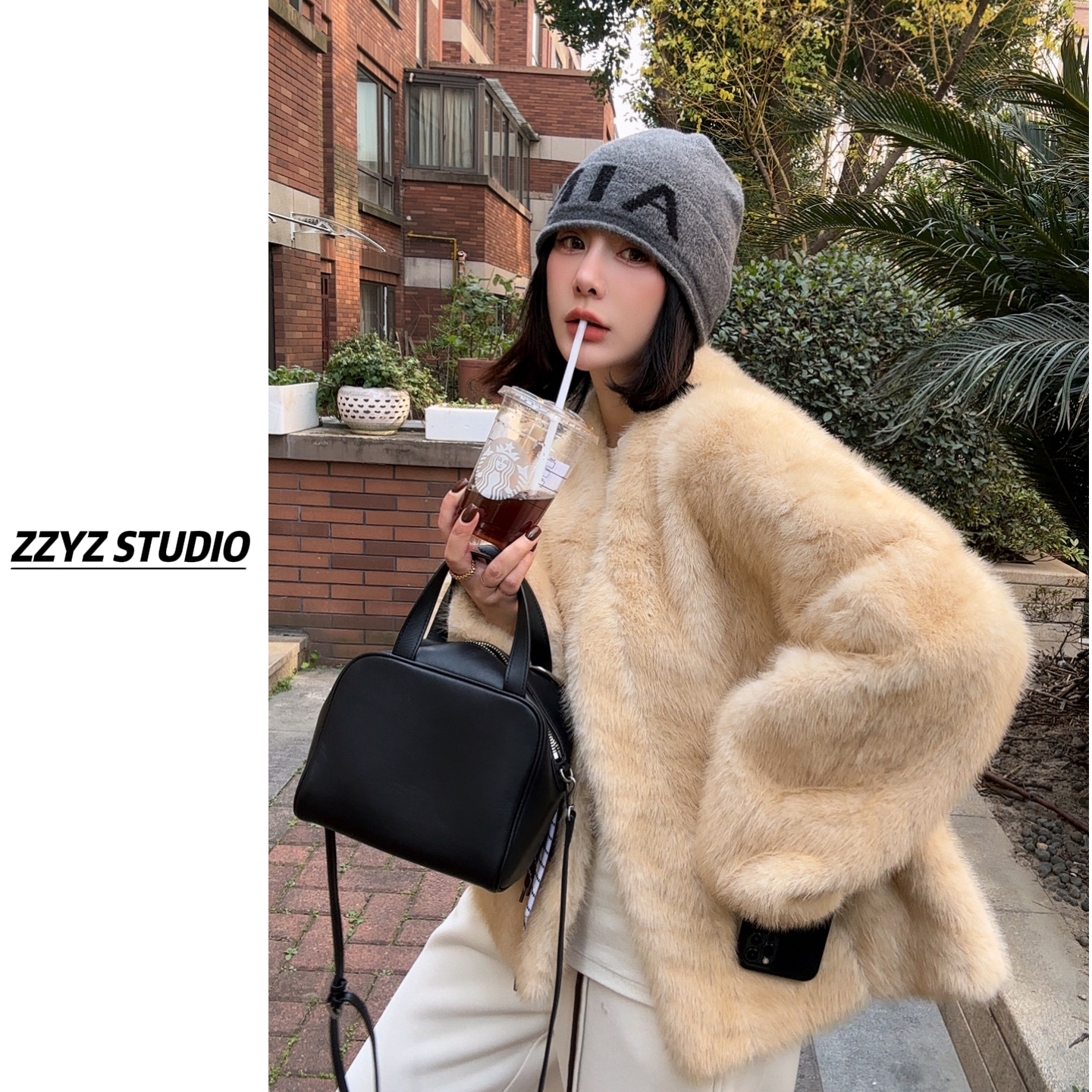 【ZZYZ】“塞纳河畔”韩系环保金叶貂气质v领短款新款轻奢感毛毛外套