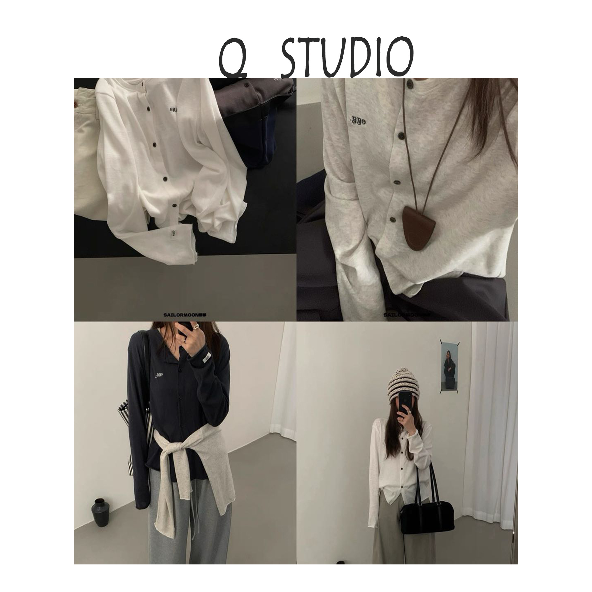 【韩系刺绣字母贝壳扣】宽松圆领单排扣木耳边小刺绣开衫NM5372