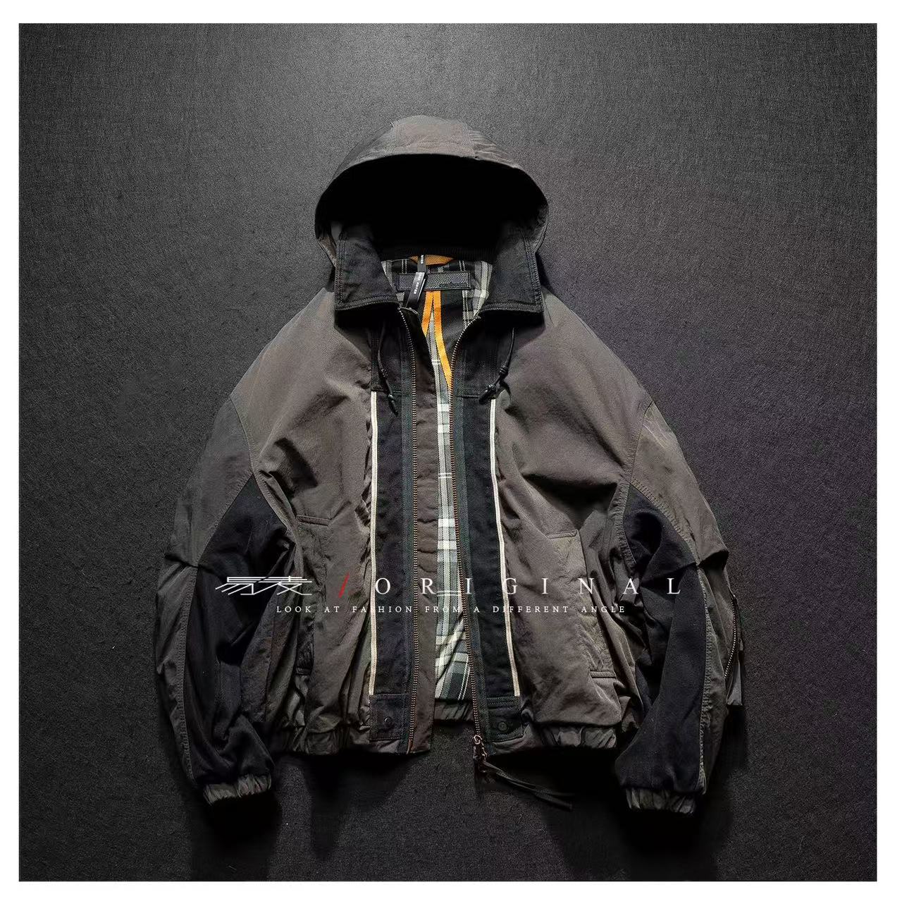 【BUFAN潮品】2025新款连帽拼接剪裁立领收口袖工装羽绒服男女同款