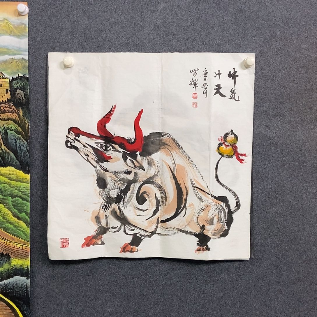 国画四尺斗方大写意牛一副