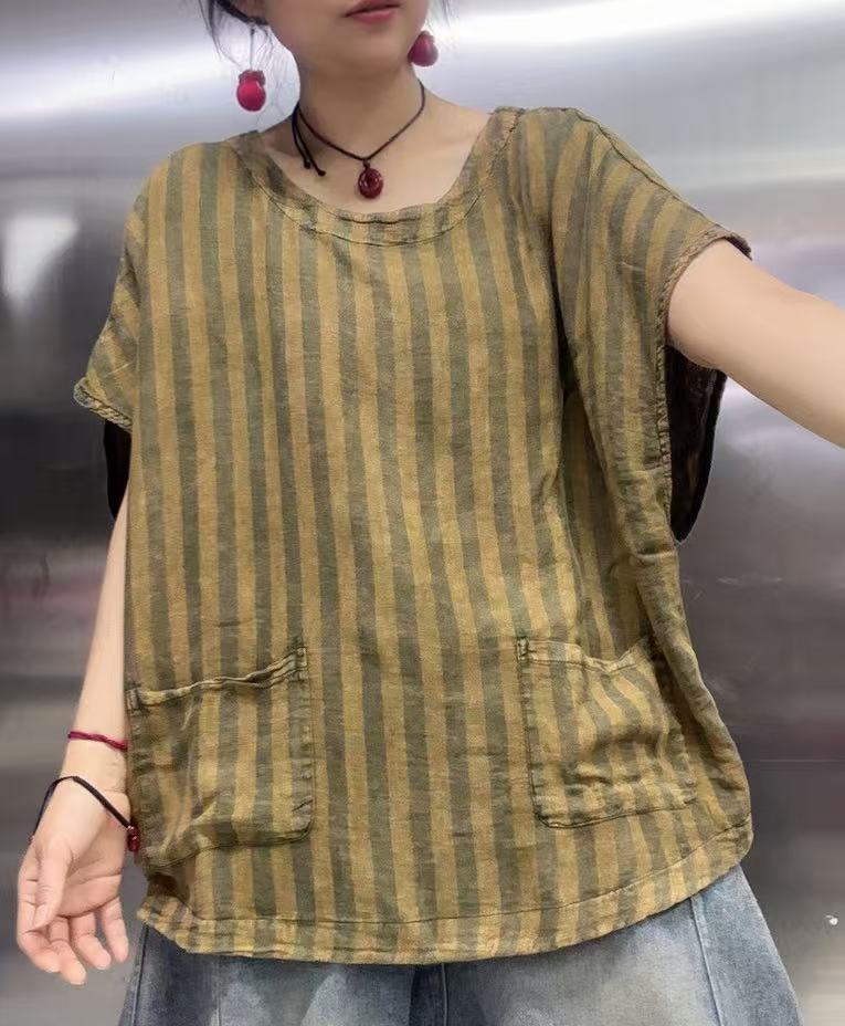 竖条麻料百搭上衣08558