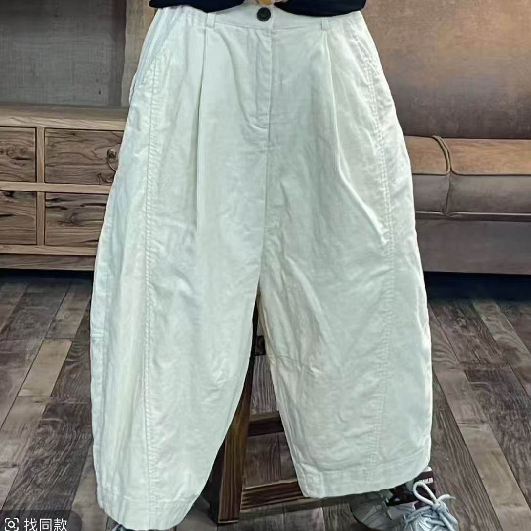 33 25-117 冬季新品灯芯绒休闲百搭横线女士裤子 臀围136长81