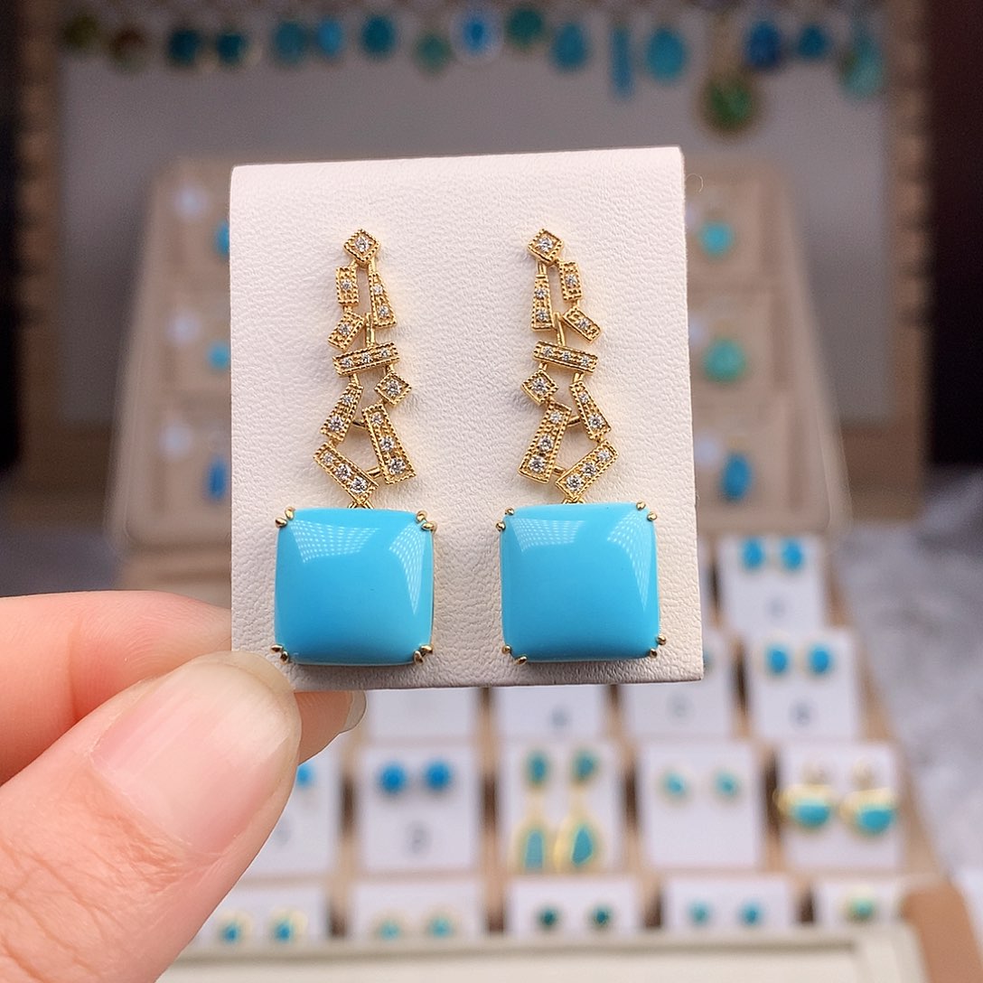 绿松石耳饰18K金镶嵌